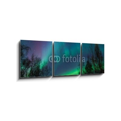 Obraz 3D třídílný - 150 x 50 cm - Northern Lights over City Severní světla nad městem – Zboží Mobilmania