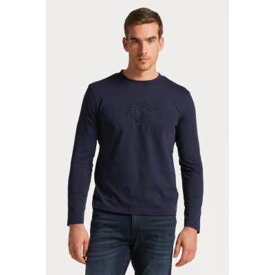 Gant tričko REG TONAL SHIELD LS T-SHIRT modrá