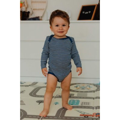 Dětské body z merino vlny a hedvábí Cosilana s dlouhým rukávem modrý pruh – Hledejceny.cz