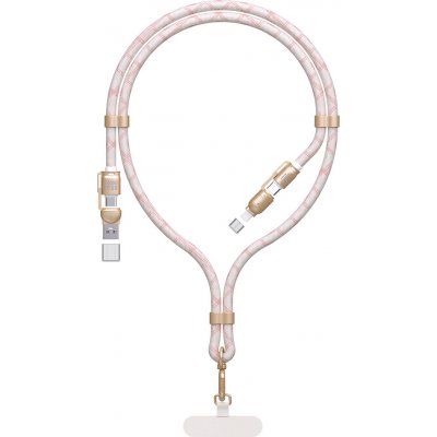 Dudao L20MAX 4v1 kabel / šňůrka na krk USB-A / USB-C / Lightning PD QC 65W 1,5m - růžový – Sleviste.cz