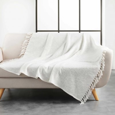 Douceur d'intérieur přehoz na postel Bílý s třásněmi ZAMINA 125 x 150 cm