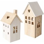 Boltze Home Dekorace s osvětlením 2 domečky ALDEA dřevěná – Sleviste.cz