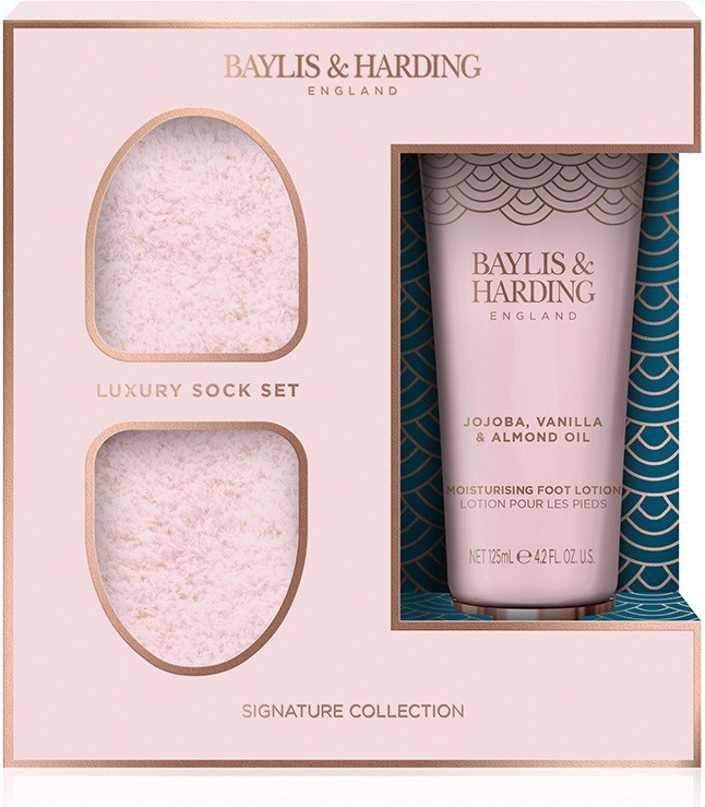 Baylis & Harding Jojoba, vanilka & mandlový olej krém na nohy 125 ml + super měkké ponožky 1 pár dárková sada