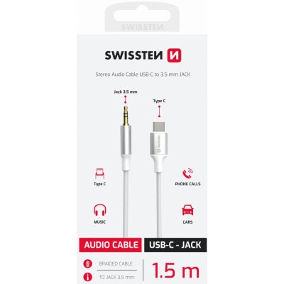 Swissten adaptér USB-C/JACK 1,5M BÍLÝ – Zboží Mobilmania
