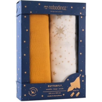 Nobodinoz Butterfly Swaddle 100 x 120 cm Pack Yellow 2 ks