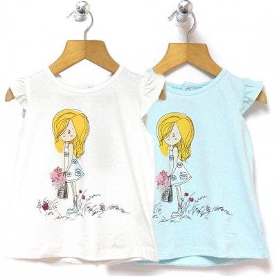 MINOTI Bílé tričko s krátkým rukávem s volánky s holčičkou a květinami – Zboží Dáma