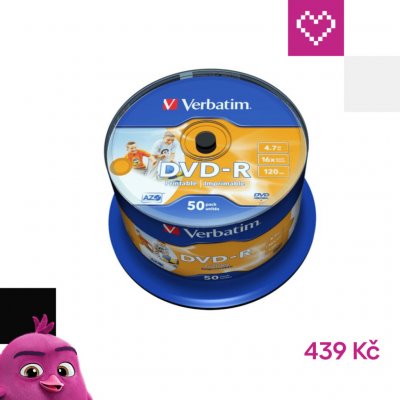 Verbatim DVD-R 4,7GB 16x, AZO, printable, spindle, 50ks (43533) – Zboží Živě