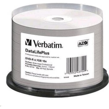 Verbatim DVD-R 4,7GB 16x, AZO, printable, spindle, 50ks (43744)