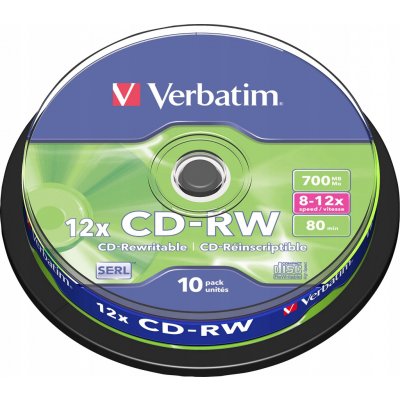 Verbatim CD-RW 700MB 12x, SERL, spindle, 10ks (43480) – Zboží Živě