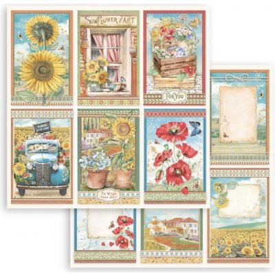 Stamperia oboustranný papír na scrapbook 1 ks Kartičky slunečnice – Hledejceny.cz