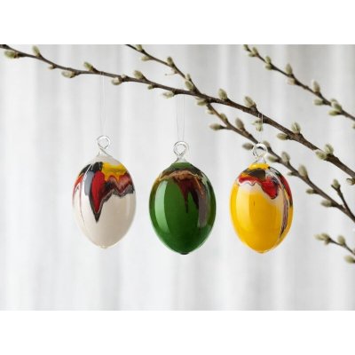 DT GLASS Velikonoční ozdoba Vajíčko s očkem malované duhové barvy žlutá – Hledejceny.cz