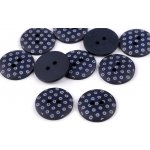 Knoflík dřevěný, modrotisk, 18 mm, květy – Zboží Dáma