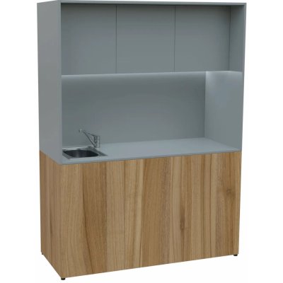 KUCH - CUBE PLUS 3 kuchyňka, vybavení - dřez + baterie, 2000x1480x600 mm, LED osvětlení, dvířka, ořech světlý/šedá – Sleviste.cz