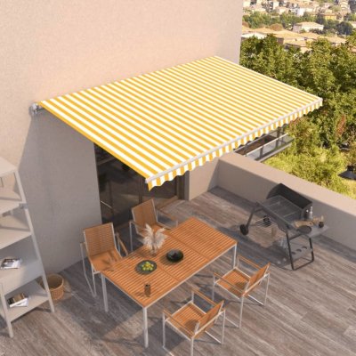 VidaXL Ručně zatahovací markýza 500 x 350 cm žlutobílá – Zboží Mobilmania