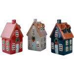 Ego Dekor Keramický domeček na čajovou svíčku NISSE, svícen DOMEČEK NA NÁMĚSTÍ, barva: červená/šedá/modrá, výška: 23cm|MyScandi - modrá – Zboží Dáma