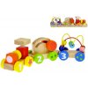 Dřevěný vláček Toys Baby vláček s aktivitami 34cm mašinka + 2 vagonky pro miminko
