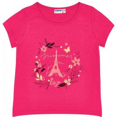 Winkiki kids Wear dívčí tričko I love Paris fuchsie