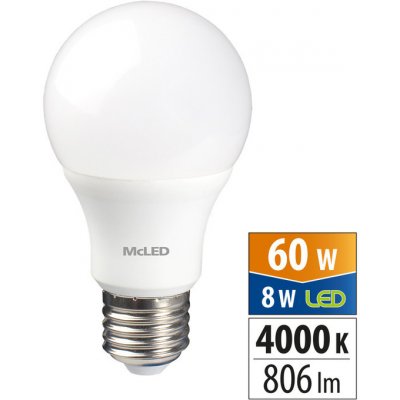 McLED LED žárovka E27 8W 60W neutrální bílá 4000K – Hledejceny.cz