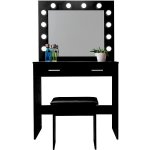 Aga Toaletní stolek MRDT11 se zrcadlem a osvětlením taburet matný černý – Zboží Dáma