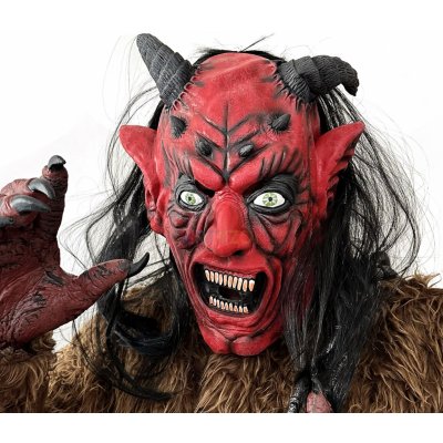 Maska Krampus červená s černými vlasy – Zboží Dáma