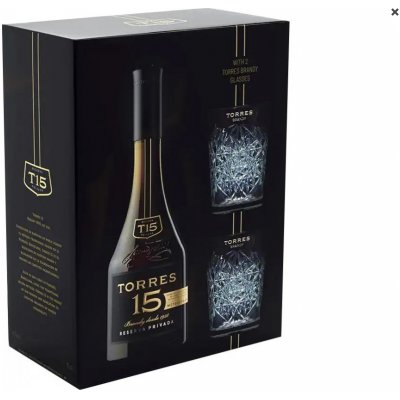 Torres brandy Reserva Privada 15y 40% 0,7 l (dárkové balení 2 sklenice) – Zboží Dáma