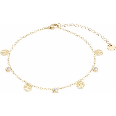 Biju Řetízek na nohu z chirurgické oceli, pozlacený 14k, strom života se zirkony 2002308 – Zboží Dáma