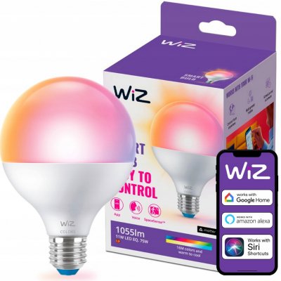 WiZ LED žárovka E27 G95 Globe 11W 1055lm 2200-6500K RGB IP20, stmívatelná – Zboží Mobilmania