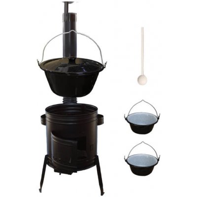Green Home kotlík na guláš smalt 30 l, Green Home kovová kotlina 45 cm, Green Home poklice smalt 49 cm, Green Home vařečka 50 cm dřevo SMRK, Green Home servírovací kotlíky smalt 2 ks, 0,8 l BLACK CLAS – Sleviste.cz