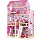 Eco Toys dřevěný domeček pro panenku s LED páskem růžový 90 cm