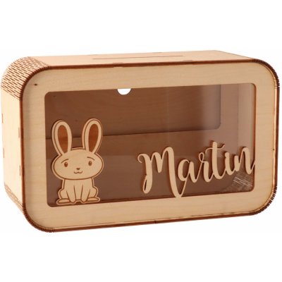 ČistéDřevo Dětská dřevěná pokladnička se jménem - velká – Zboží Dáma