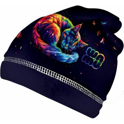 Dětská fleecová čepice Wamu Duhová kočka modrá – Zboží Dáma