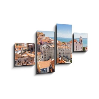 Obraz 4D čtyřdílný - 100 x 60 cm - Panoramic of Alfama rooftops, Lisboa, Portugal Panoramatické střechy Alfama, Lisboa, Portugalsko – Hledejceny.cz