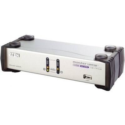 Aten CS-1742C KVM přepínač 2-port Dual View KVM USB, usb hub, audio, 1.2m kabely – Hledejceny.cz