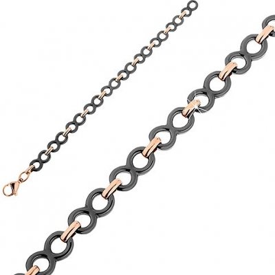 Šperky eshop ocelovo-keramický černé symboly nekonečna ovály měděné barvy R46.16