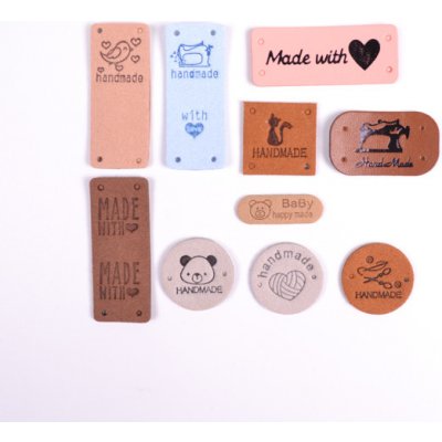 Koženkové štítky Handmade mix tvarů - balení 10 ks – Zboží Dáma