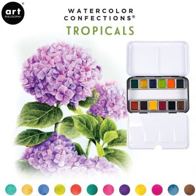 Art Philosophy, 584269, Watercolor Confections, akvarelové barvy v pánvičkách, Tropicals, 12 ks