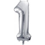 PartyDeco Fóliový balónek číslo 1 stříbrný 86 cm – Zboží Dáma