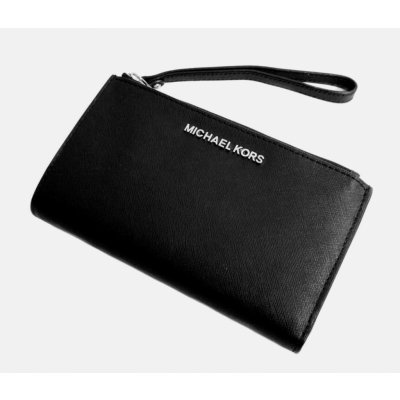 Michael Kors peněženka wristlet saffiano leather double zip black silver – Zbozi.Blesk.cz