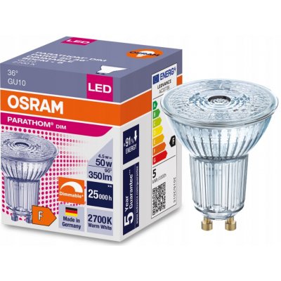 Osram LED žárovka GU10 PAR16 PARATHOM 4,5W 50W teplá bílá 2700K stmívatelná, reflektor 36° – Hledejceny.cz