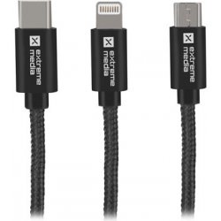 NATEC vícekonektorový kabel 3v1 USB Micro + Lightning + USB-C, textilní opletení, 1m (NKA-1202)