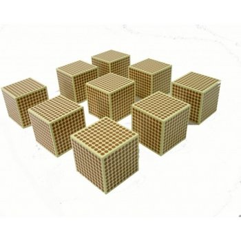 Montessori devět dřevěných krychlí znázorňující 1000