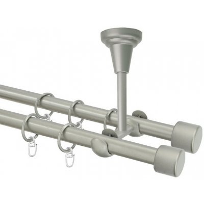 OK-GarnýžeCZ Garnýž kovová dvouřadá 16mm Pullo double stříbrná mat 100 cm do stropu / kroužky s háčkem – Hledejceny.cz