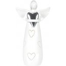 Anděl porcelánový se stříbrným srdcem s LED světlem ARK3606 SIL