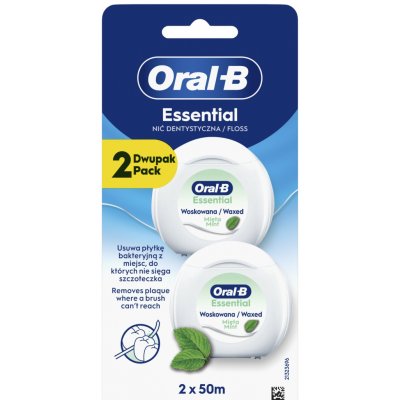 Oral-B Essential Floss Mint voskovaná dentální nit s mátovou příchutí 2 x 50 m – Sleviste.cz