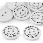 Knoflík dřevěný 23mm Made with love bílá-černá – Zboží Dáma