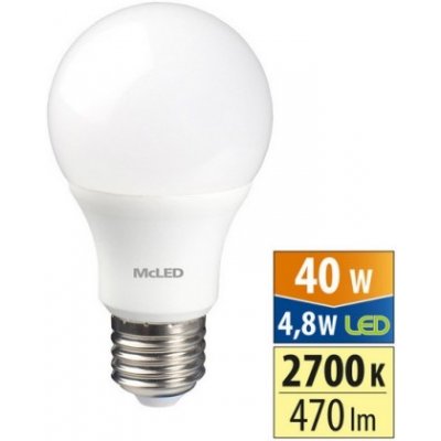 McLED lED žárovka E27 4,8W 40W teplá bílá 2700K ML-321.096.87.0 – Hledejceny.cz