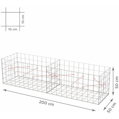 TopGabion Gabionový koš bez víka: 200×50×50 cm - oko sítě 10×10 cm