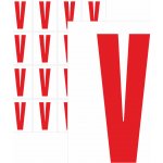 Písmena samolepící červená V samolepící vinylová fólie 75 mm písmo - aršík 4 ks – Zboží Dáma