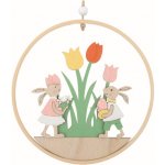 Velikonoční dekorace Zajíci v kruhu dřevěná 16 x 16 x 1 cm na zavěšení – Hledejceny.cz