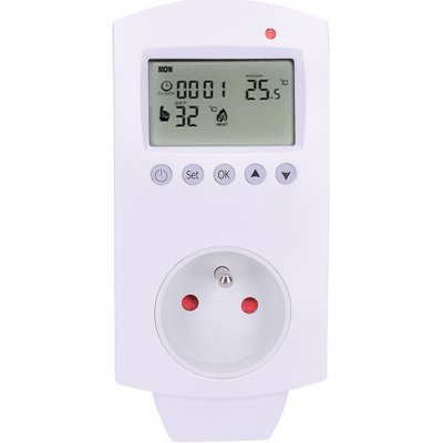 SOLIGHT DT40 termostaticky spínaná zásuvka, zásuvkový termostat, 230V/16A, režim vytápění nebo chlazení, různé teplotní režimy